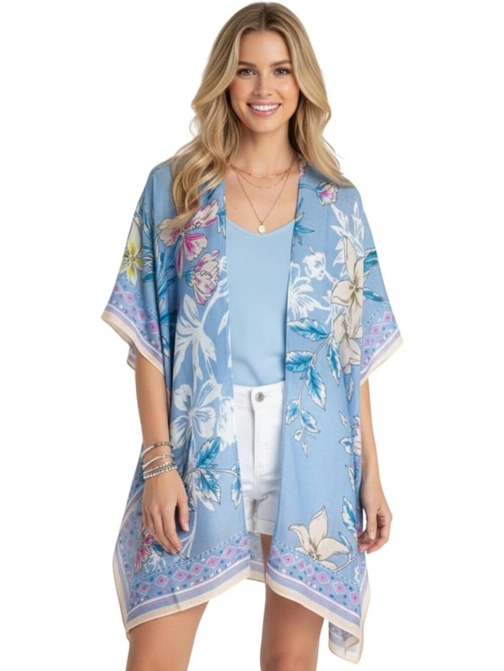 Women Rz Grey Blossom Viscose Summer Lightweight Boho Kimono Cardigan Cover ups